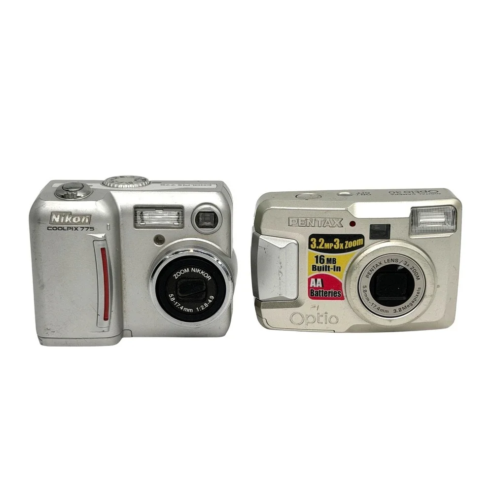 Nikon Coolpix 775 & Pentax Optio 30 Digital Camera Lot Silver Untested For Parts